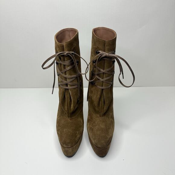 Alaia Trekk 39.5/ US 9.5 Booties Brown Suede Leather Lace Up Platform Heel Boots - Picture 8 of 15